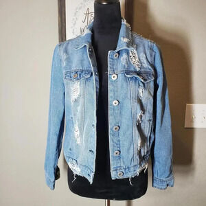Highway Jeans Light Wash Distressed Denim Jacket Women's Size Medium